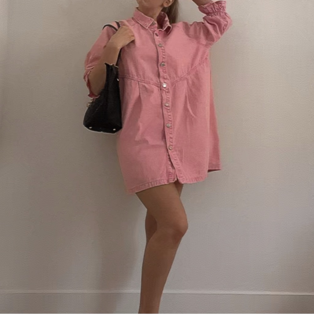 Pink Denim Mini Dress